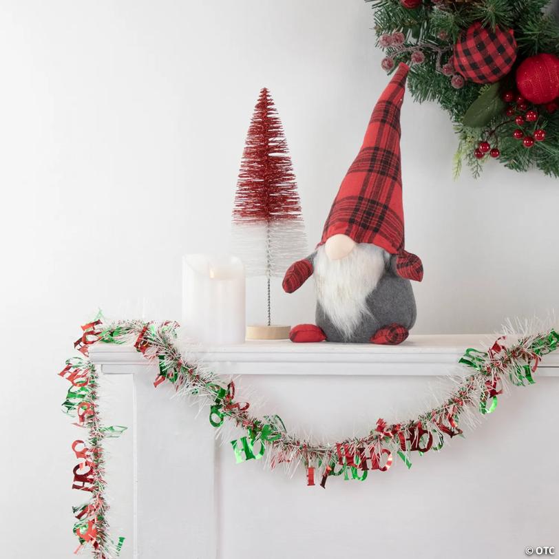 Christmas HO HO HO Wrapped Tinsel Commercial Garland - 50' Proper 2.5" - White Red and Green - Unlit