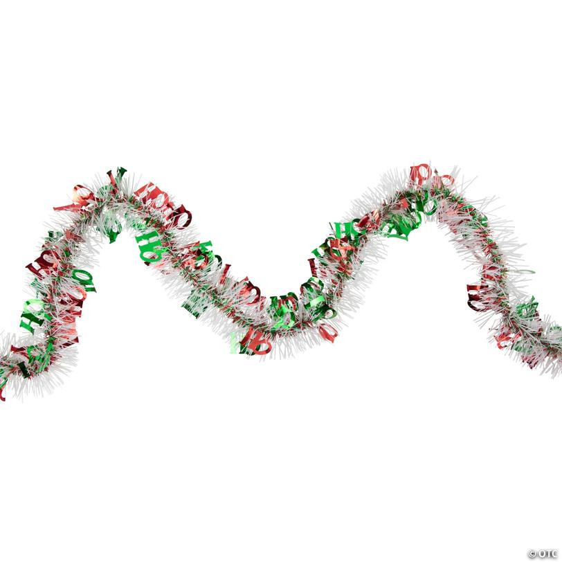 Christmas HO HO HO Wrapped Tinsel Garland - 12' Proper 2.5" - White Red and Green - Unlit