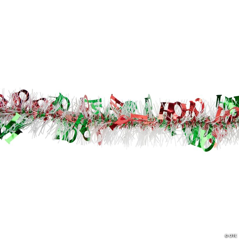 Christmas HO HO HO Wrapped Tinsel Garland - 12' Proper 2.5" - White Red and Green - Unlit