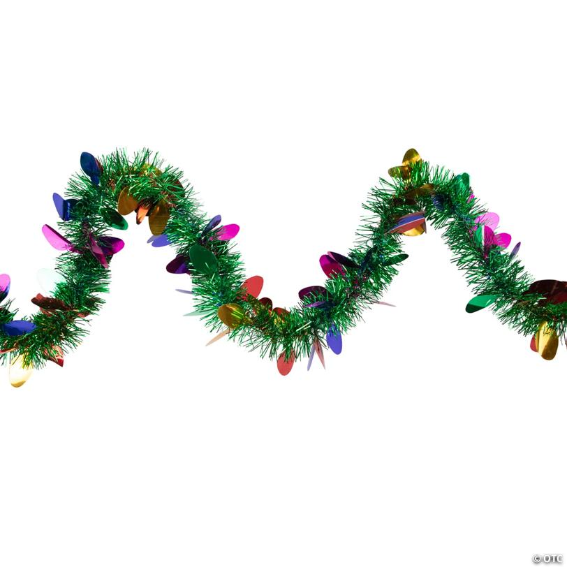 Christmas Light Bulb Wrapped Tinsel Commercial Garland - 50' Proper 2" - Green and Multicolor - Unlit