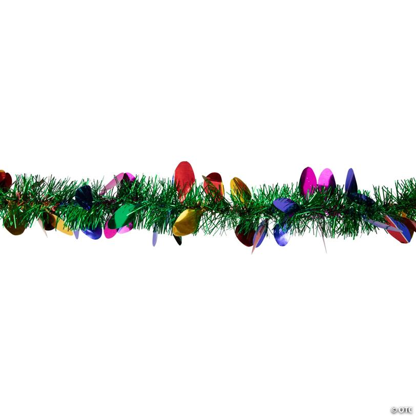 Christmas Light Bulb Wrapped Tinsel Commercial Garland - 50' Proper 2" - Green and Multicolor - Unlit