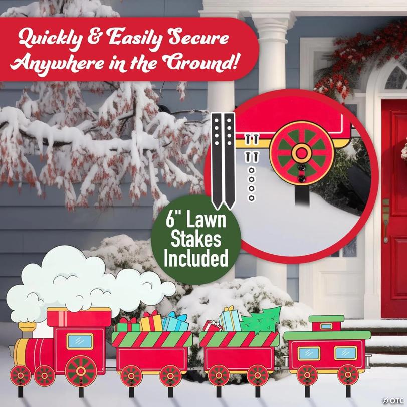 Christmas Metal Yard Signs- 4 Different Train Car Designs- Large 16-Inch Durable Outdoor Lawn Decorations w Metal Stakes
