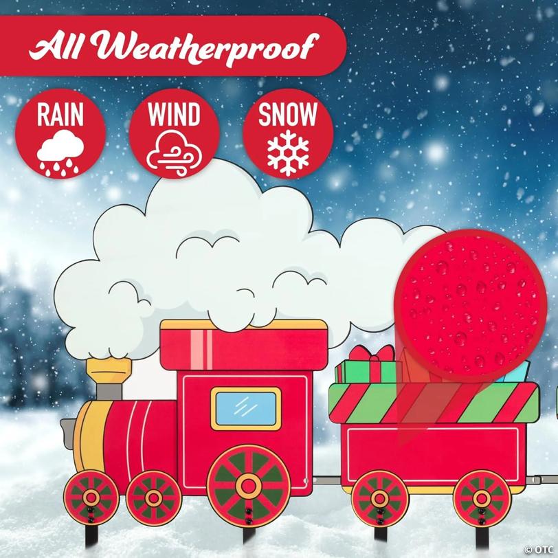 Christmas Metal Yard Signs- 4 Different Train Car Designs- Large 16-Inch Durable Outdoor Lawn Decorations w Metal Stakes