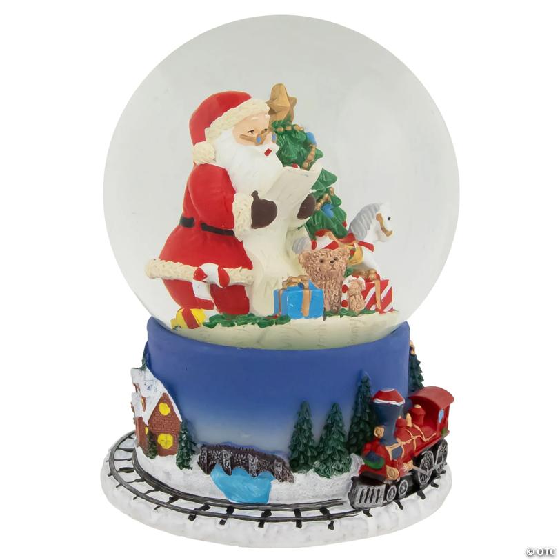 Christmas Train Around Santa Delivering Gifts Musical Water Globe - 6.5