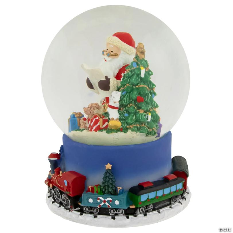 Christmas Train Around Santa Delivering Gifts Musical Water Globe - 6.5