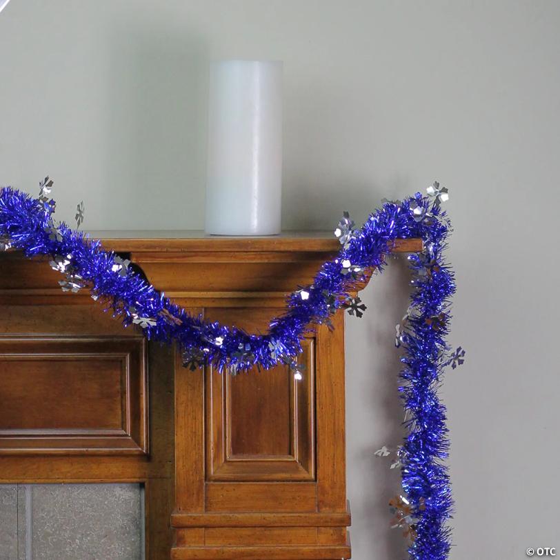Commercial Christmas Tinsel Snowflake Garland - 50" Proper 2.75' - Lavish Blue and Silver - Unlit