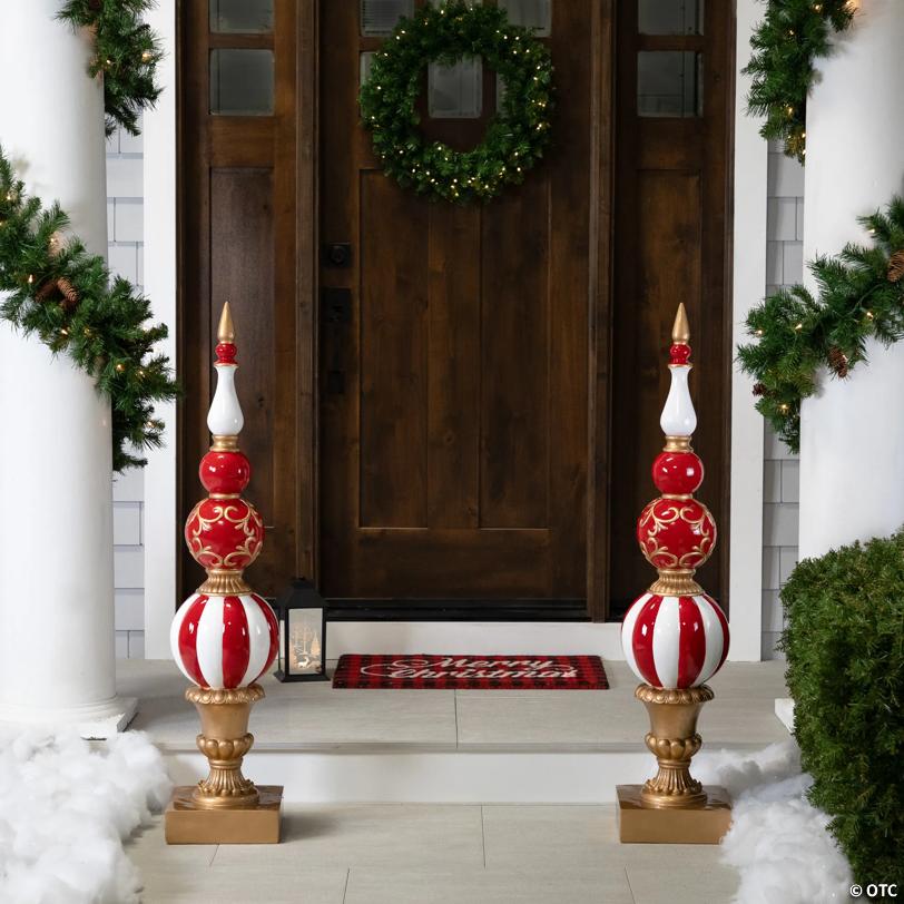 Commercial Size Candy Cane Ball Finial Christmas Decoration 48" - Red and White