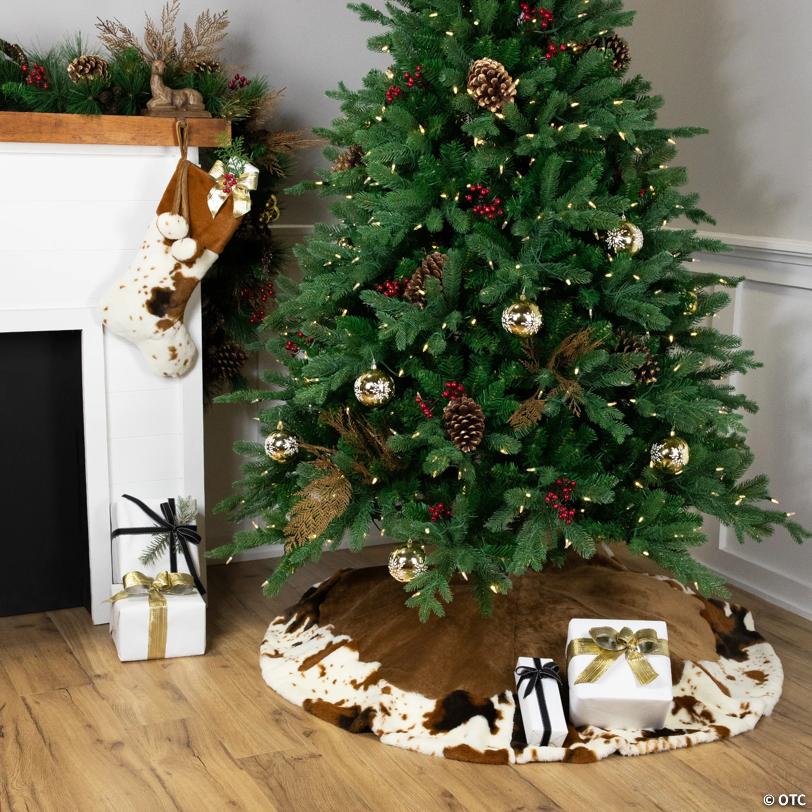 Corduroy Christmas Tree Skirt with FauProper Fur Trim - 48" - Brown