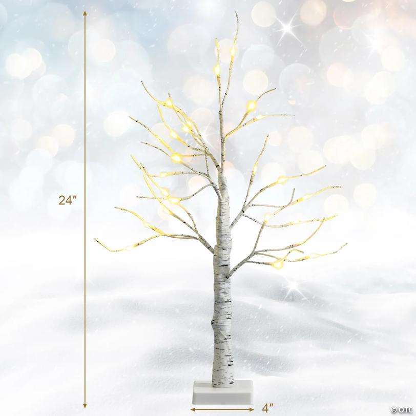 Costway 2ft Pre-lit White Twig Birch Tree Battery Powered for Christmas Holiday