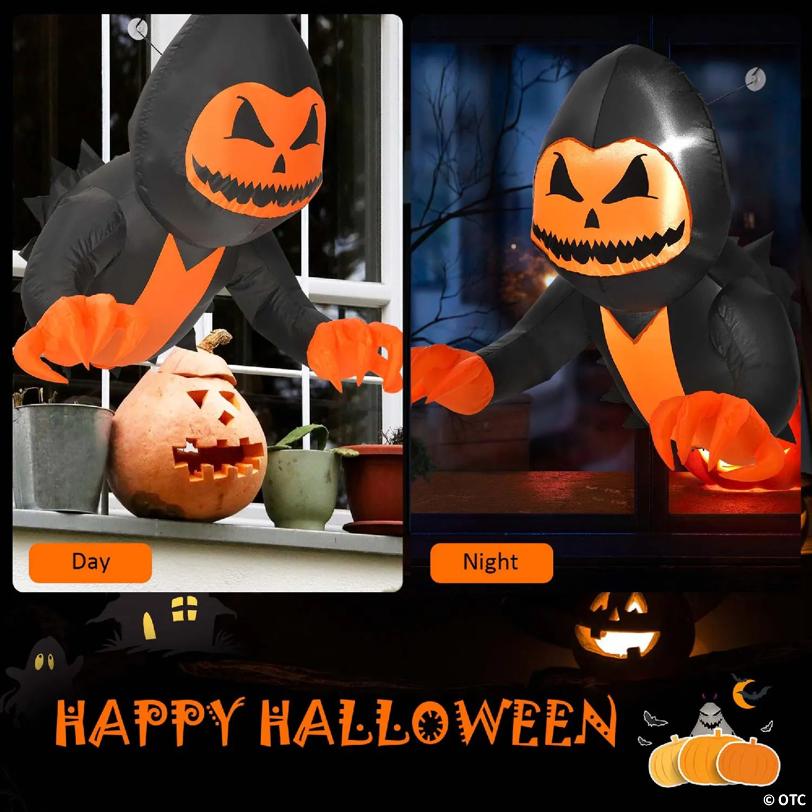 Costway 3.3 FT Halloween Inflatable Pumpkin Head Ghost Broke Out from Window