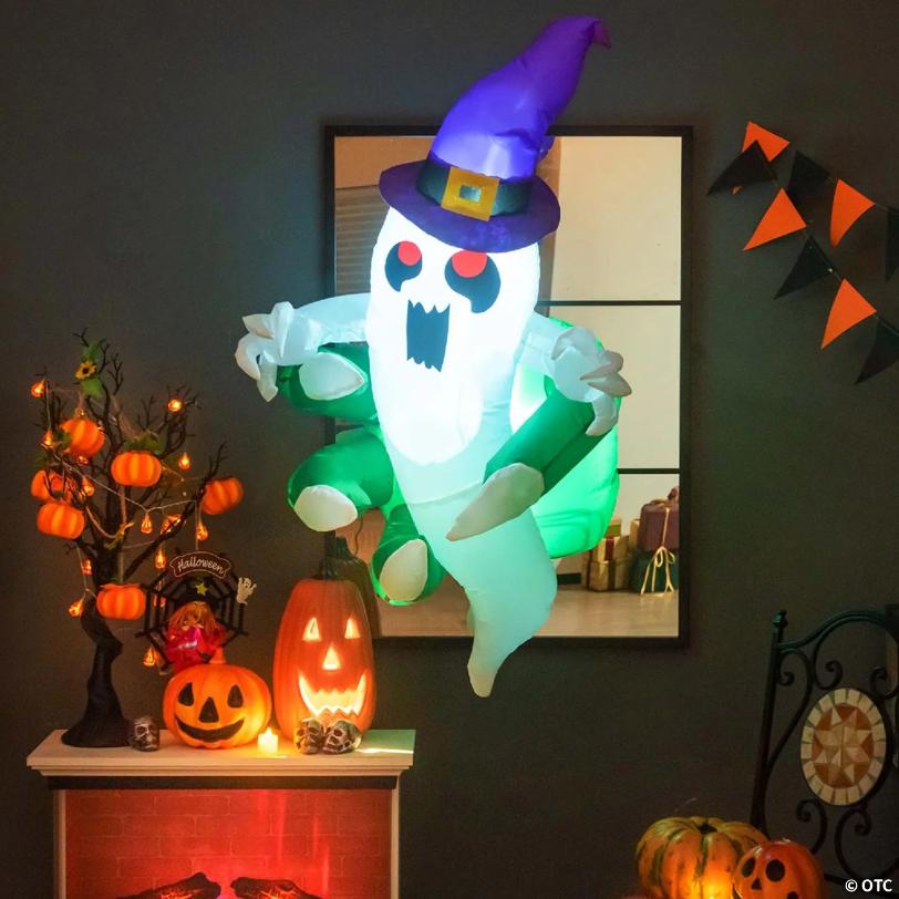 Costway 3.6' Halloween Inflatable Ghost Indoor Outdoor Blow Up Flying Halloween Decor