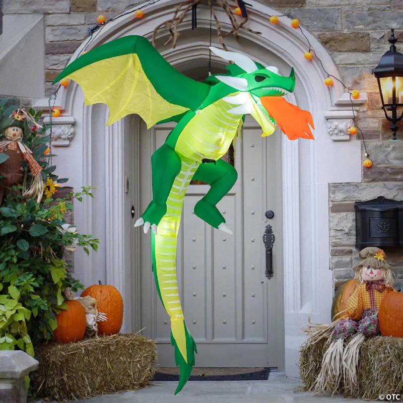 Costway 5 FT Hanging Halloween Inflatable Fire-breathing Dragon Flying Decoration Yard