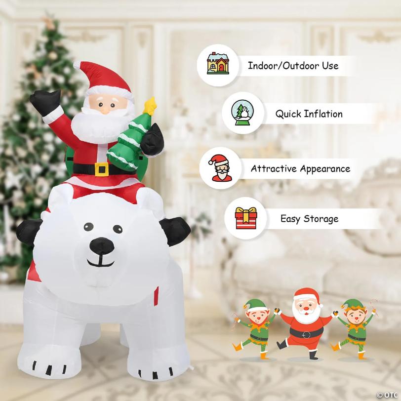 Costway 6.5 FT Christmas Inflatable Santa Riding Polar Bear w/ Shaking Head LED Lights
