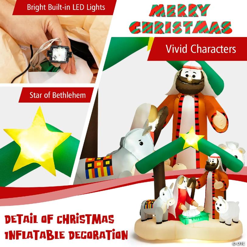 Costway 6.7FT Christmas Inflatable Nativity Scene w/ LEDs & Built-in Air Blower