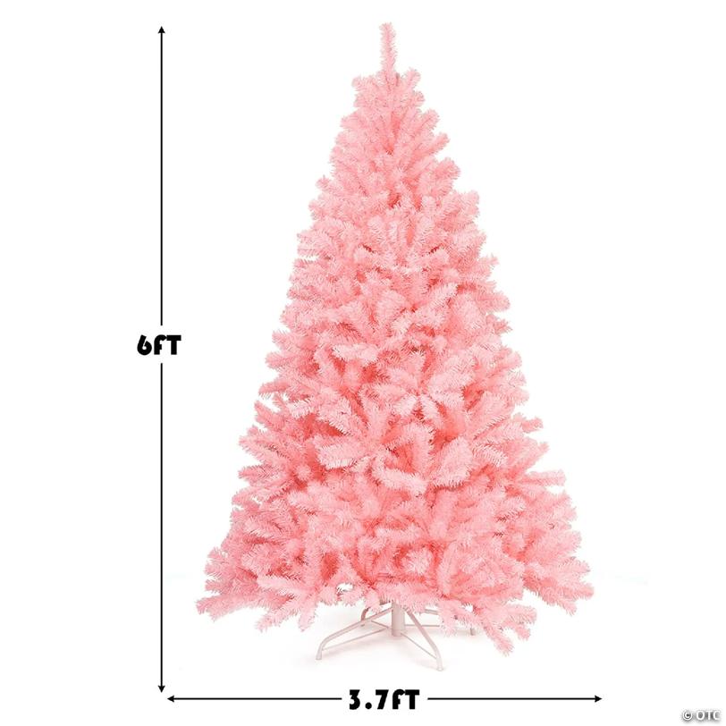 Costway 6Ft Hinged Artificial Christmas Tree Full Fir Tree New PVC w/ Metal Stand Pink