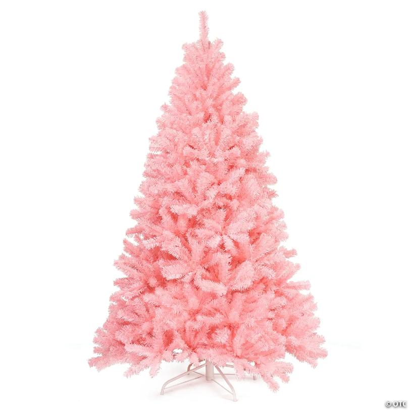 Costway 6Ft Hinged Artificial Christmas Tree Full Fir Tree New PVC w/ Metal Stand Pink