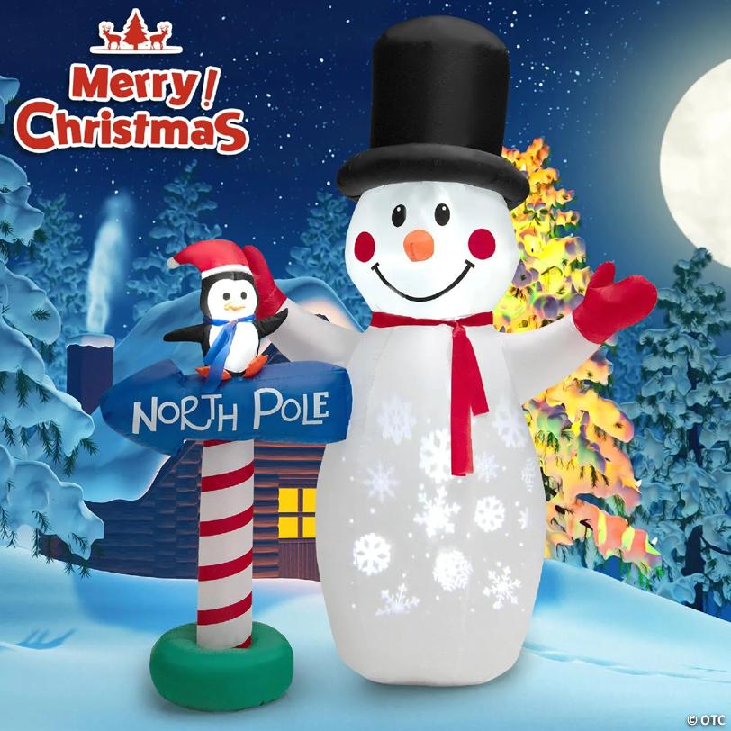 Costway 6 FT Inflatable Snowman & Penguin Guidepost Christmas Decoration with Snowflake