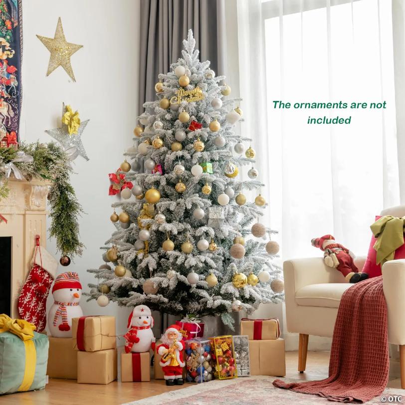 Costway 6 FT Pre-Lit Flocked Christmas Tree Hinged w/ 260 LED Lights & 1415 Branch Tips