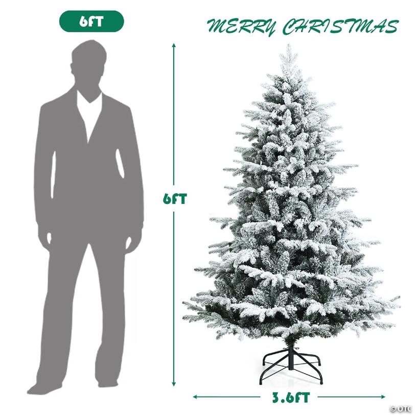 Costway 6 FT Pre-Lit Flocked Christmas Tree Hinged w/ 260 LED Lights & 1415 Branch Tips