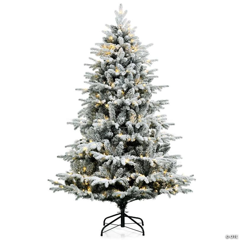 Costway 6 FT Pre-Lit Flocked Christmas Tree Hinged w/ 260 LED Lights & 1415 Branch Tips