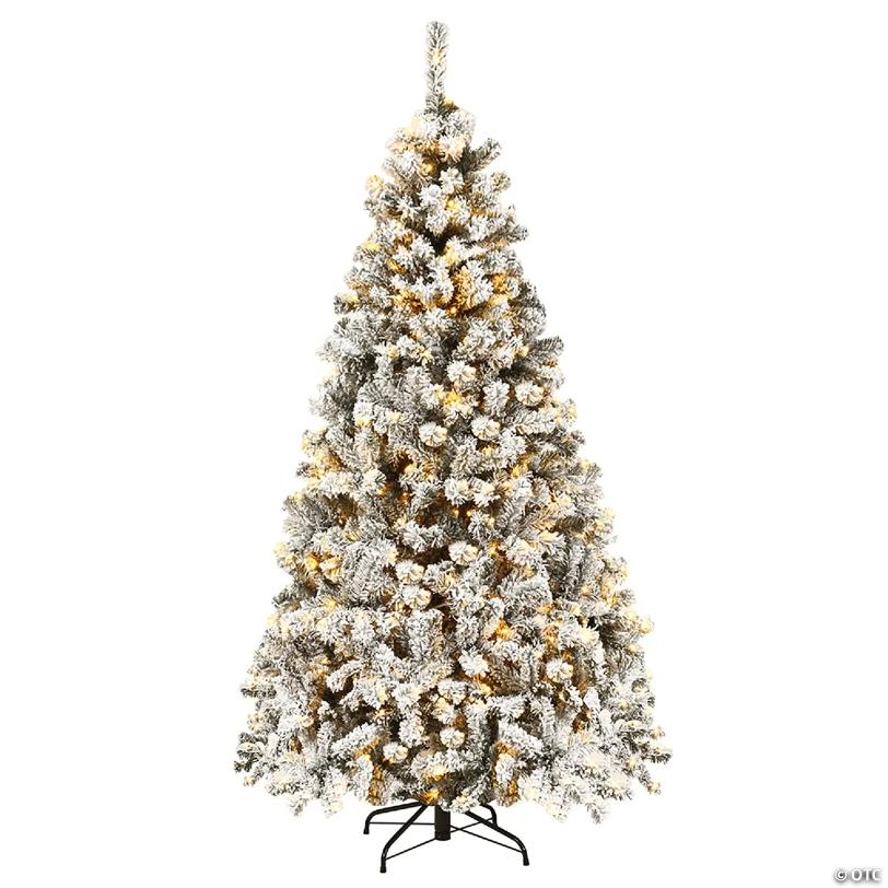 Costway 6 ft Pre-Lit Premium Snow Flocked Hinged Artificial Christmas Tree with 250 Lights