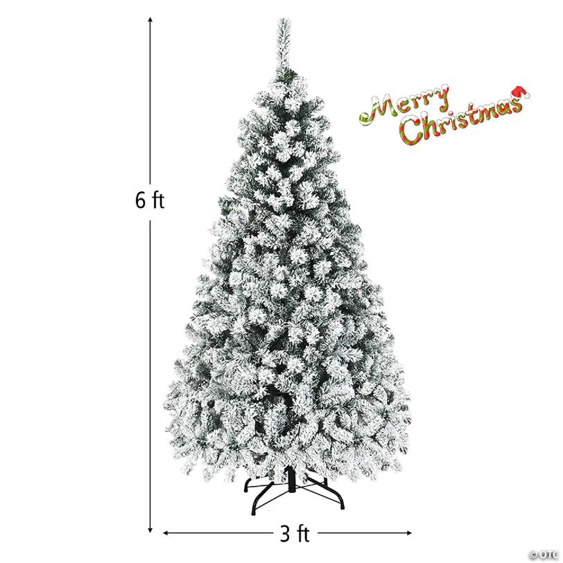 Costway 6 ft Pre-Lit Premium Snow Flocked Hinged Artificial Christmas Tree with 250 Lights