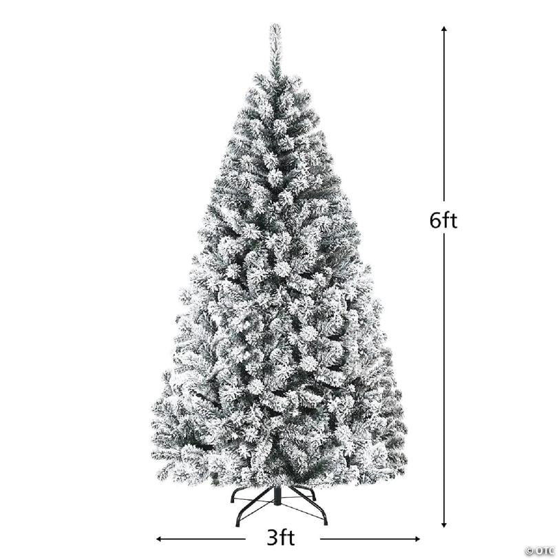 Costway 6ft Snow Flocked Hinged Artificial Christmas Tree Unlit Metal