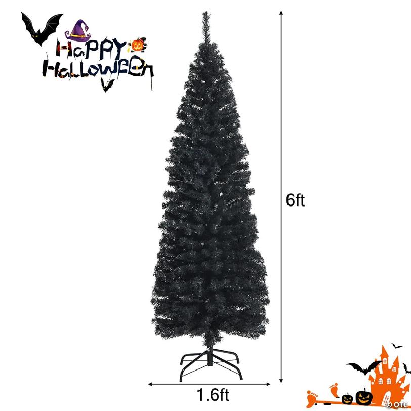 Costway 6ft Unlit Artificial Christmas Pencil Tree Black w/Metal Stand Black