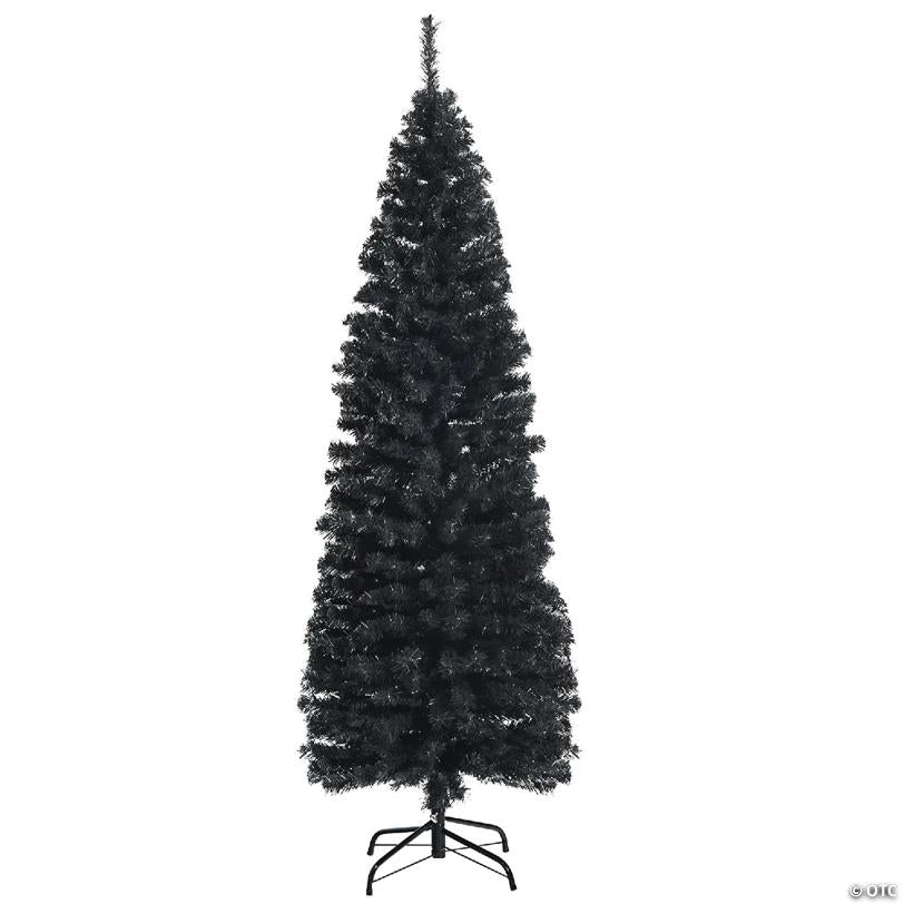 Costway 6ft Unlit Artificial Christmas Pencil Tree Black w/Metal Stand Black
