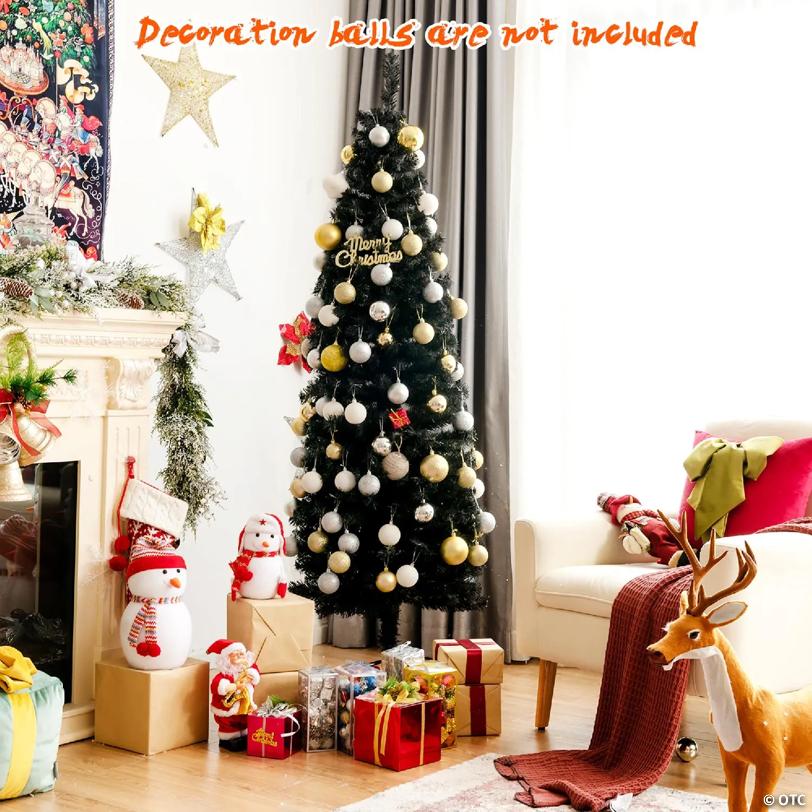Costway 6ft Unlit Artificial Christmas Pencil Tree Black w/Metal Stand Black