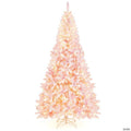 Costway 7.5FT Pre-Lit Snow Flocked Pink Christmas Tree 1100 Tips w/ 450 Lights & 8 Modes