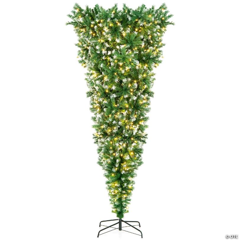 Costway 7.5FT Pre-Lit Snowy Upside Down Christmas Tree 1100 Tips w/ 400 Lights & 8 Modes