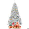 Costway 7.5Ft Hinged Unlit Artificial Silver Tinsel Christmas Tree Holiday w/Metal Stand