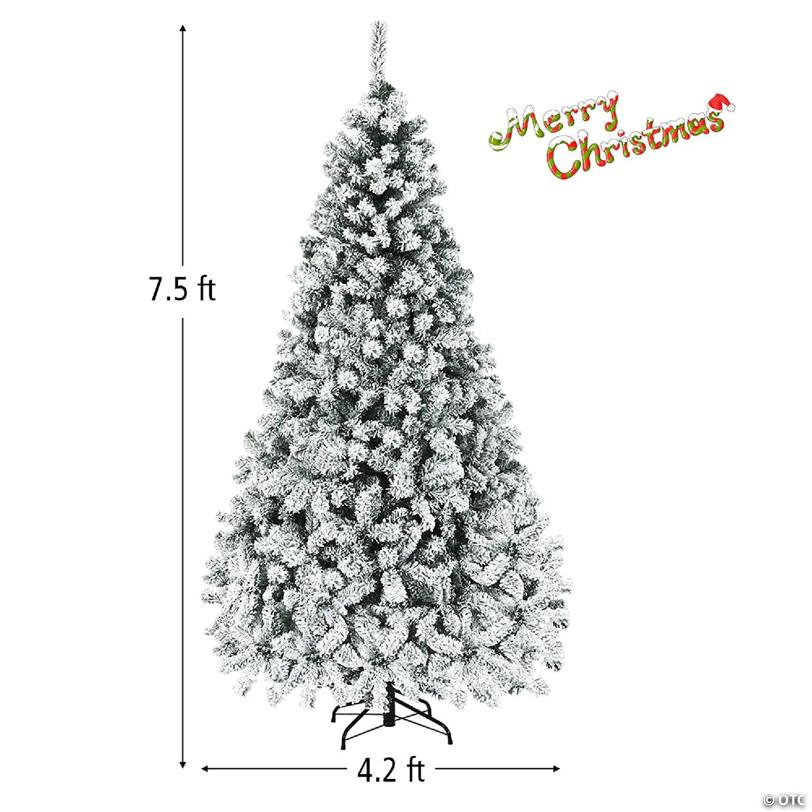 Costway 7.5 ft Prelit Premium Snow Flocked Hinged Artificial Christmas Tree with 450 Lights