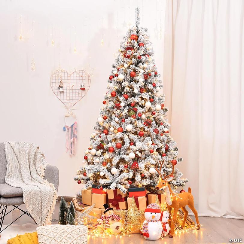 Costway 7.5 ft Prelit Premium Snow Flocked Hinged Artificial Christmas Tree with 450 Lights