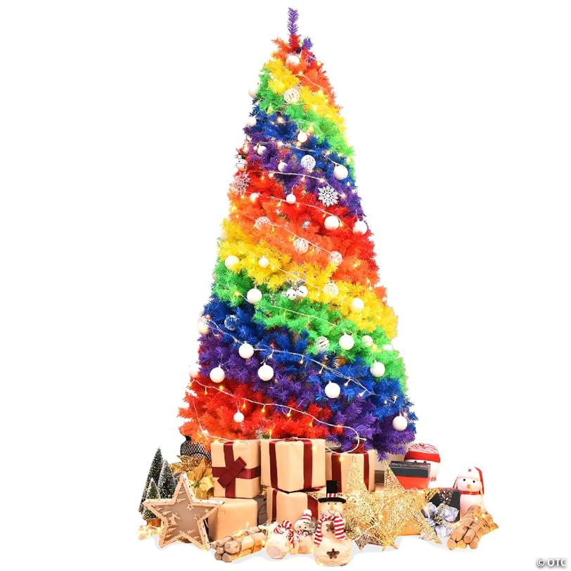 Costway 7FT Artificial Hinged Colorful Rainbow Full Fir Christmas Tree with 1213 Tips