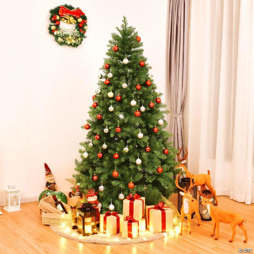 Costway 7 FT Artificial Xmas Tree with 1188 PVC Branch Tips 700 Warm White LED Lights