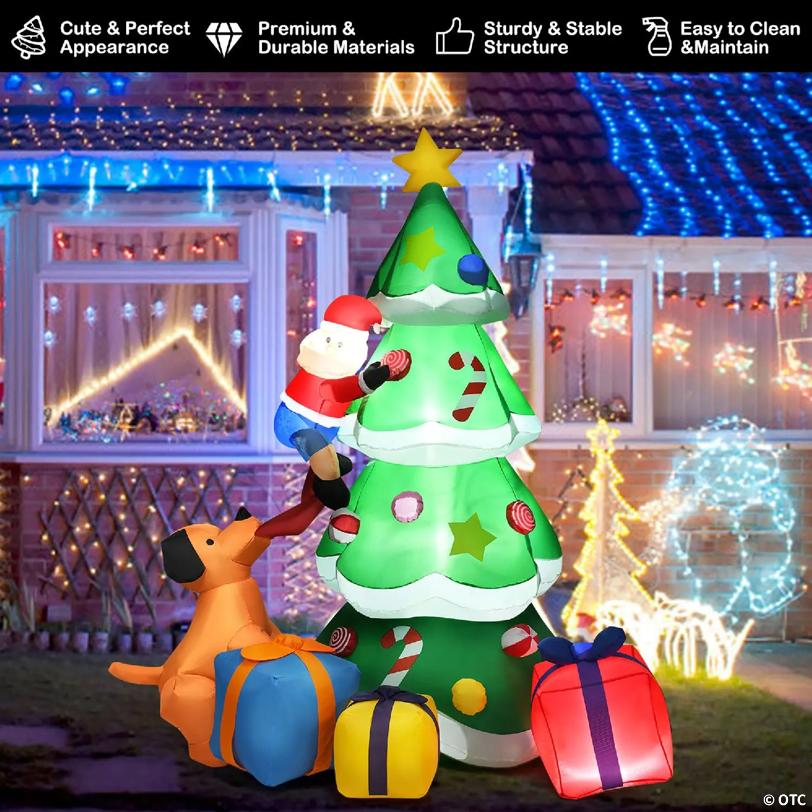 Costway 7 FT Inflatable Christmas Tree Santa Decor w/LED Lights Outdoor Yard Decoration