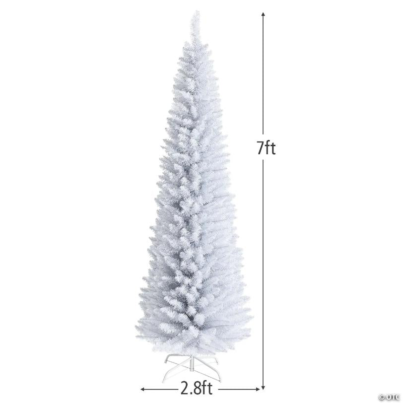 Costway 7ft Unlit Artificial Slim Christmas Pencil Tree w/ Metal Stand White