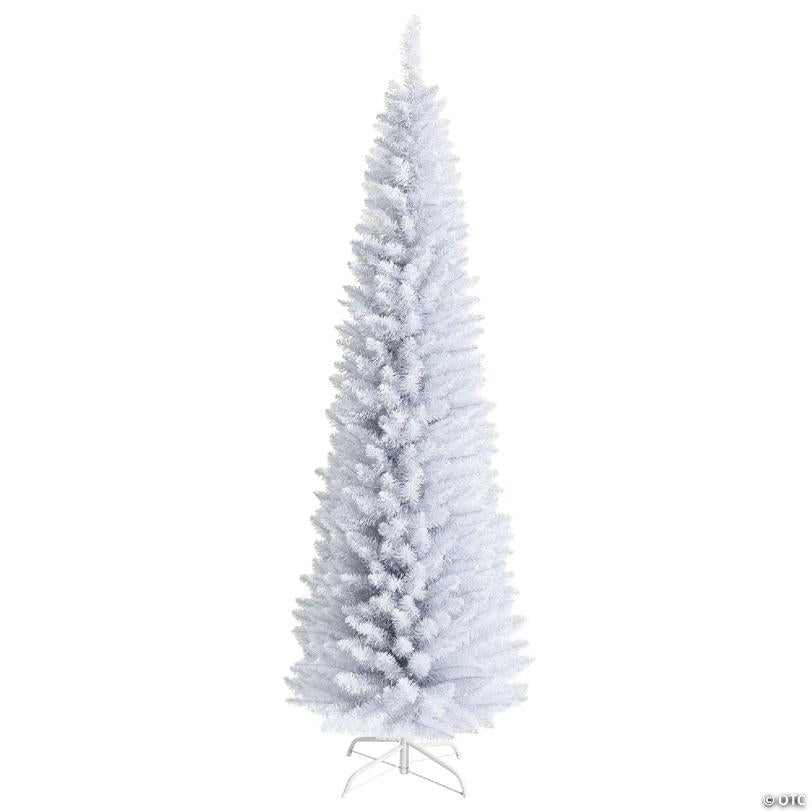 Costway 7ft Unlit Artificial Slim Christmas Pencil Tree w/ Metal Stand White