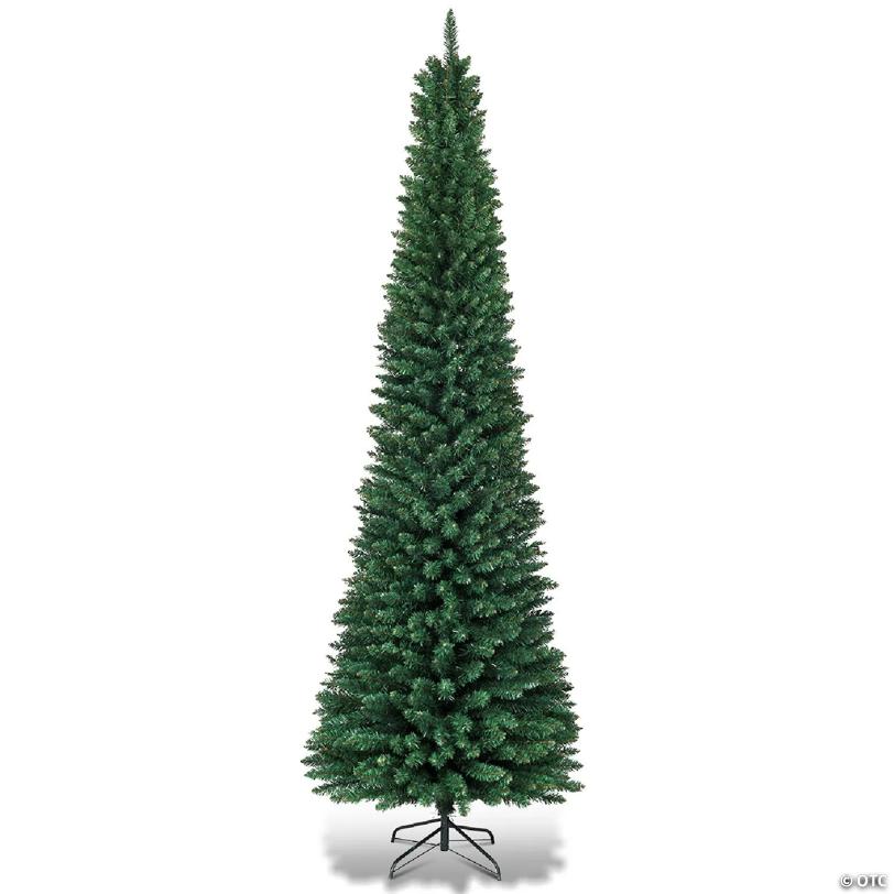 Costway 9Ft PVC Artificial Pencil Christmas Tree Slim Stand Green