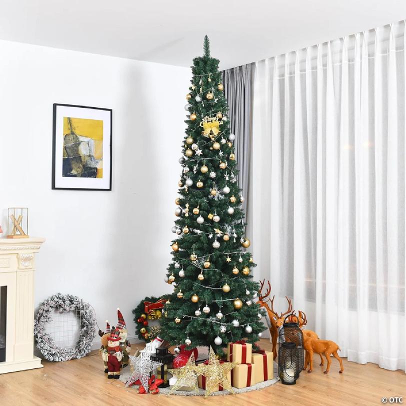 Costway 9Ft PVC Artificial Pencil Christmas Tree Slim Stand Green