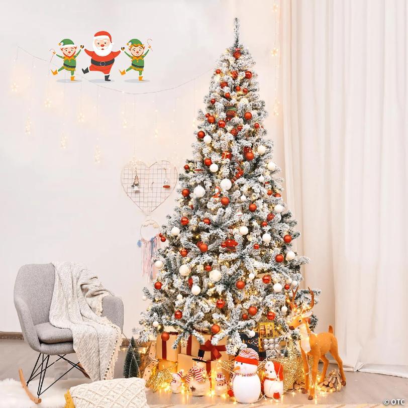 Costway 9 ft Pre-Lit Premium Snow Flocked Hinged Artificial Christmas Tree with 550 Lights