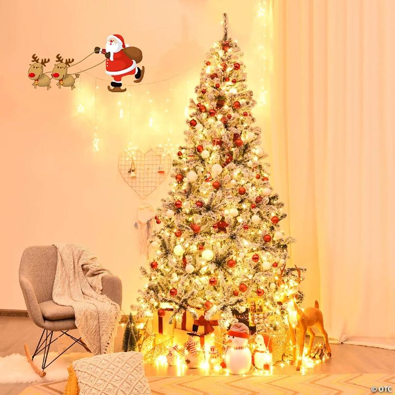 Costway 9 ft Pre-Lit Premium Snow Flocked Hinged Artificial Christmas Tree with 550 Lights