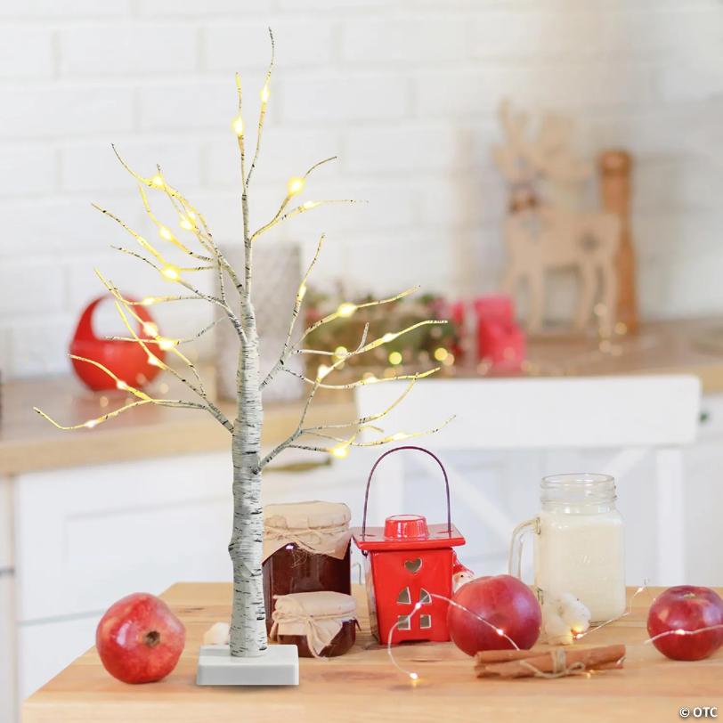 Costway Set of 2 Pre-lit White Twig Birch Tree Battery Powered 2FT for Christmas