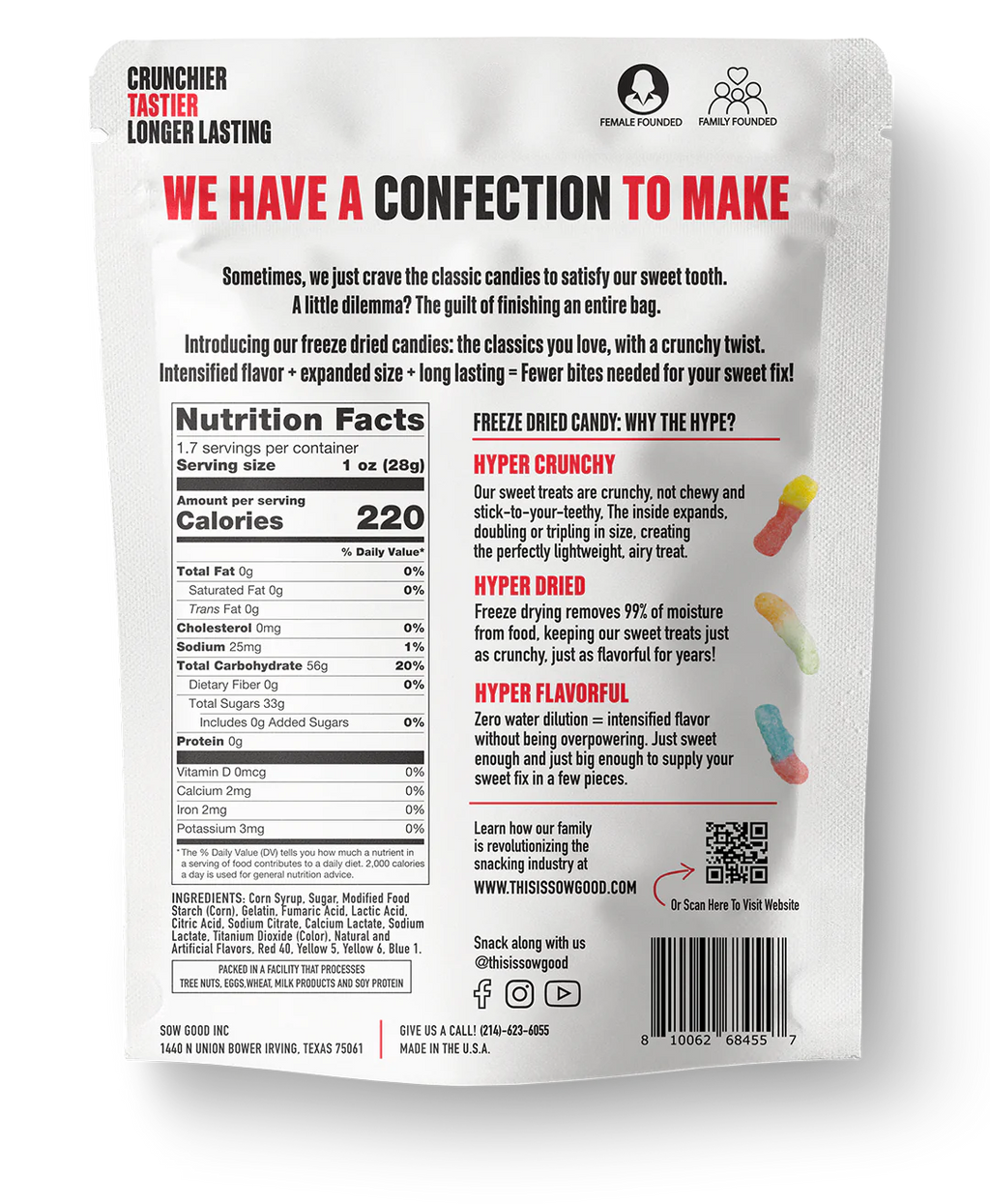 Sow Good Candy FREEZE DRIED Gummy Crunchy Worms