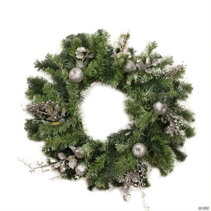 DAK Silver Fruit and Leaf Artificial Christmas Wreath - 24-Inch  Unlit