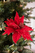 20” x 12" Red Velvet Gold Mix Glitter Poinsettia Stem