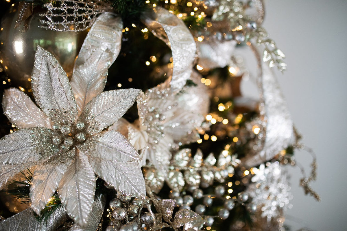 22” x 13" Metallic Bead Poinsettia Stem