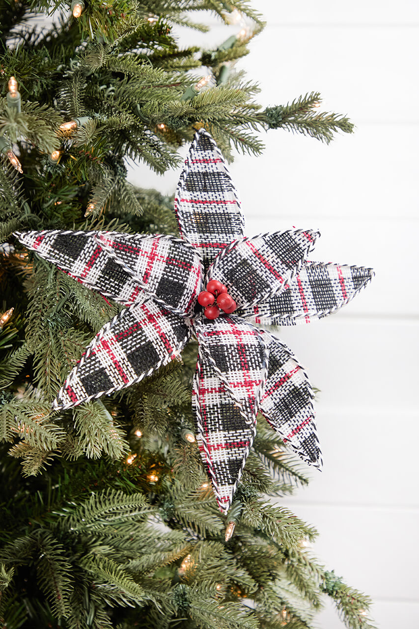 24" Burlap Plaid Poinsettia Stem